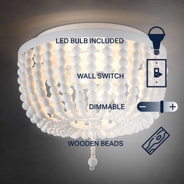Allison 15" Wood Beaded/Metal LED Flush Mount